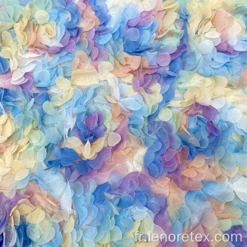 Tissu en dentelle brodé en tricot de fleur rose